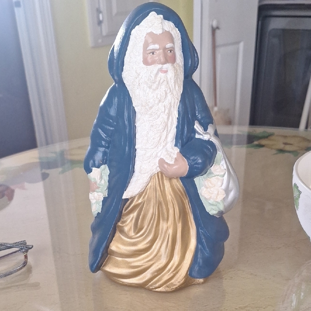 Blue and Gold Santa Figurine